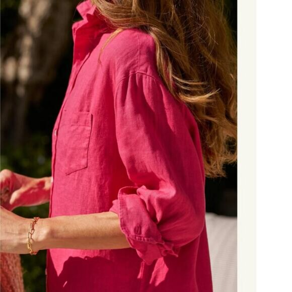 Frank & Eileen Mary Classic Shirtdress Washed Linen Hot Pink Size XS - Picture 5 of 14